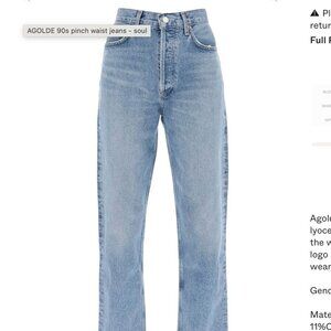Agolde 90's Pinch Waist High Rise Straight Jeans - Size 30